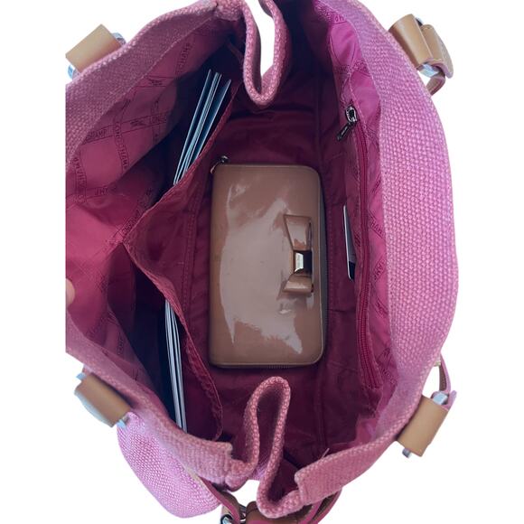 Longchamp Vintage Y2K Idole Pink Silver Canvas Tweed Leather Shoulder Bag France - Picture 9 of 9